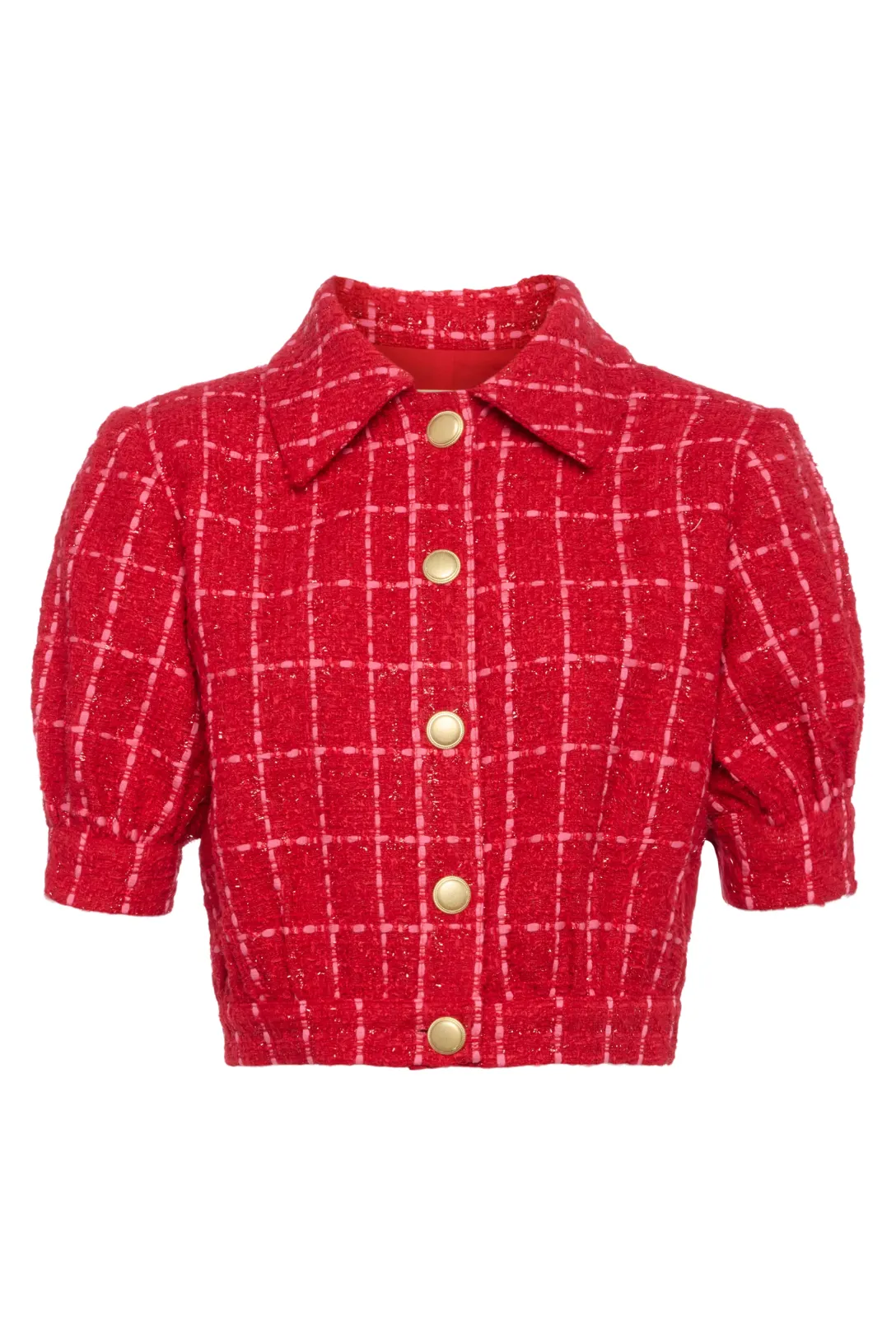 Cove Cropped Tweed Jacket | Red / Hot Pink Plaid