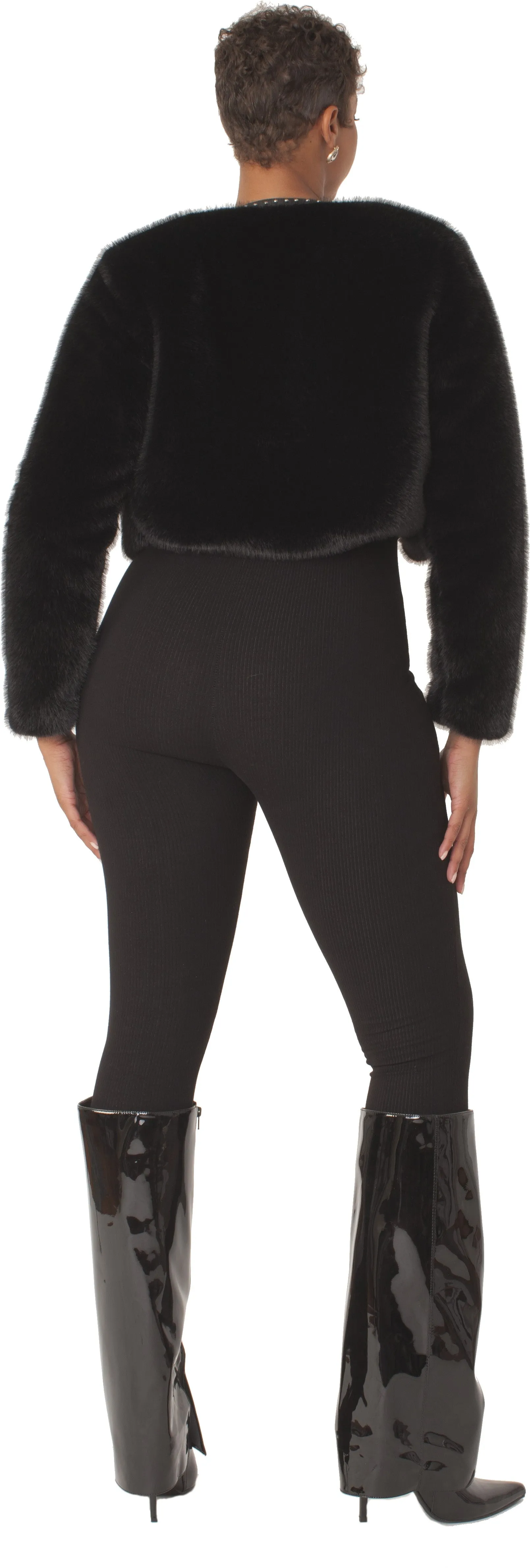 Cropped Rhinestone-Trimmed Fur Jacket -82652