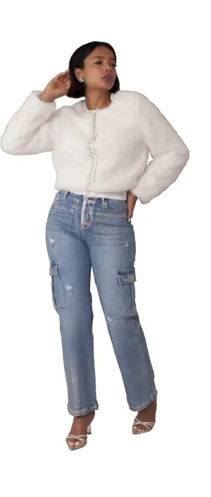 Cropped Rhinestone-Trimmed Fur Jacket -82652
