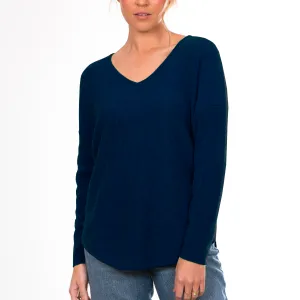 Curved Hem Vee Jumper - Navy
