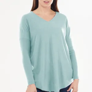Curved Hem Vee Jumper - Sage Leaf