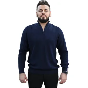 Dark Navy - Wool- Quarter Zipper,  Essential  Sweater