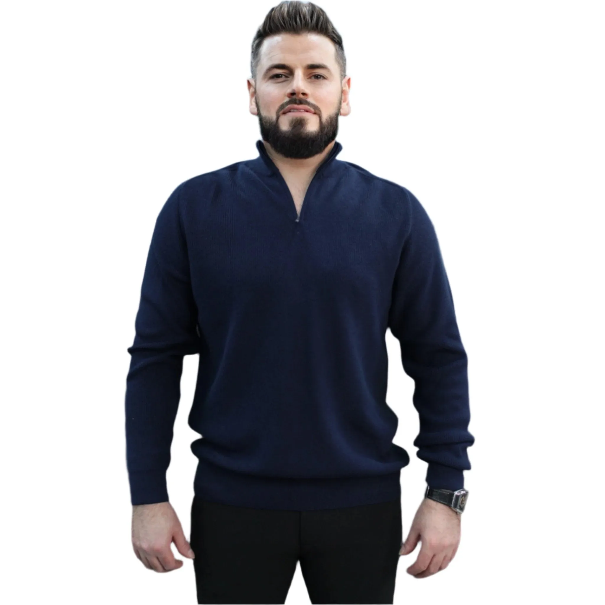 Dark Navy - Wool- Quarter Zipper,  Essential  Sweater