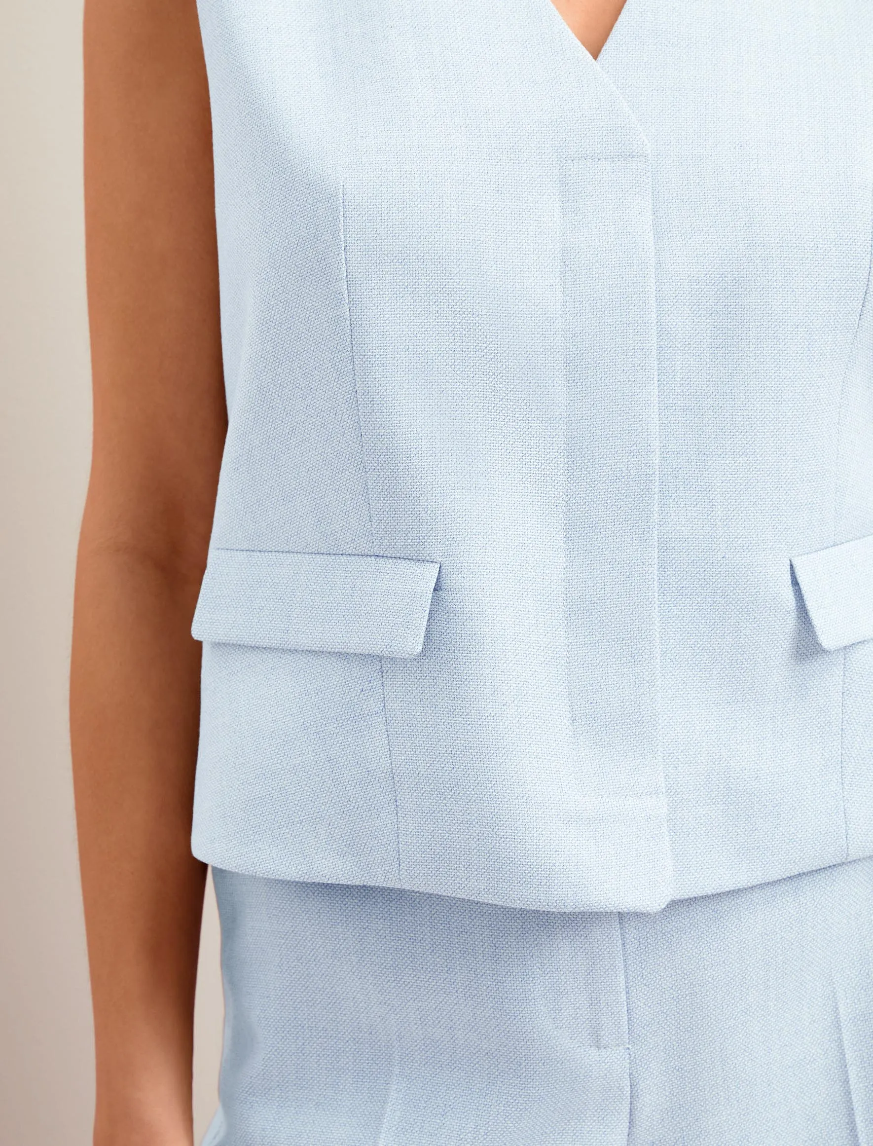 Deacon Linen Blend Waistcoat - Pale Blue