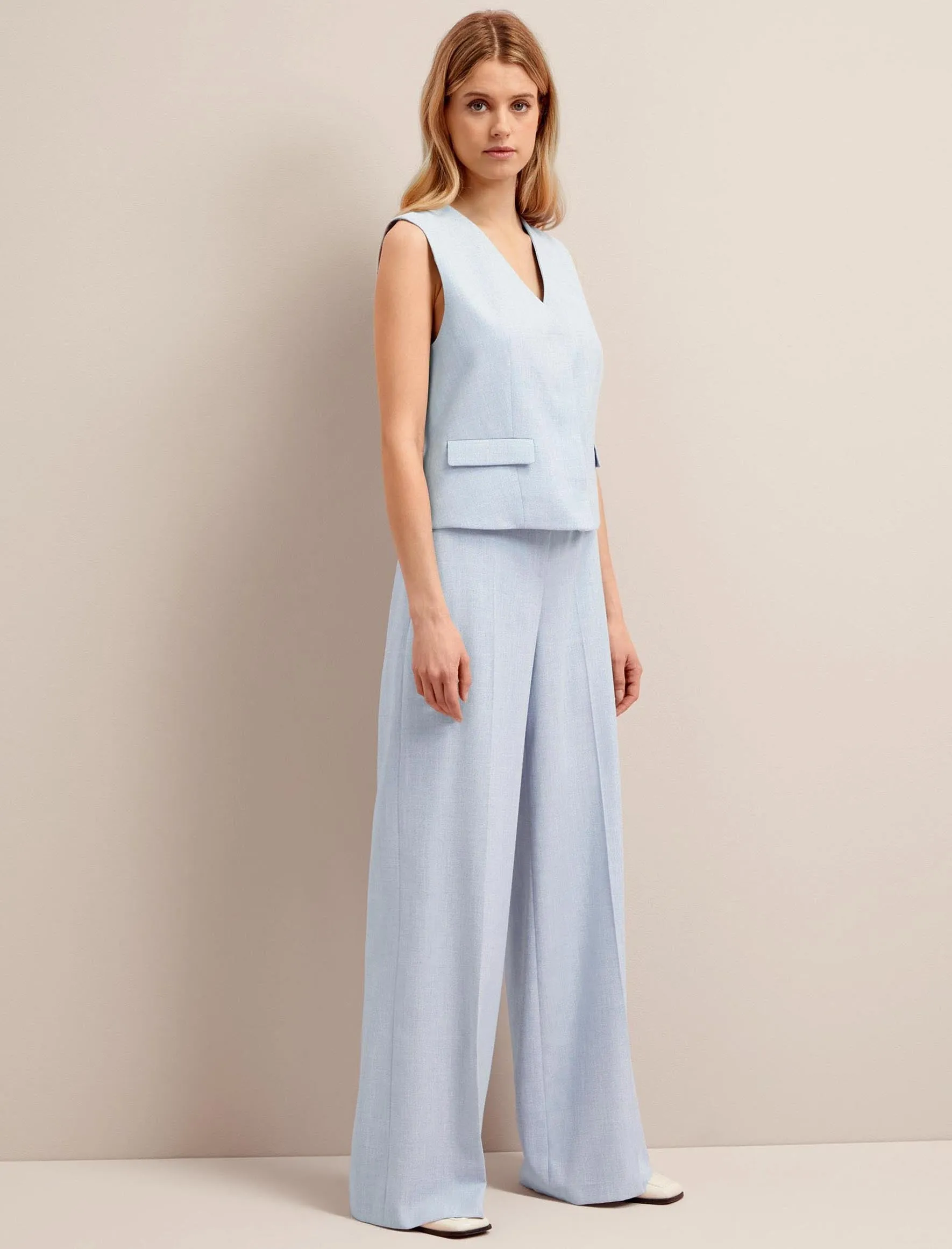Deacon Linen Blend Waistcoat - Pale Blue