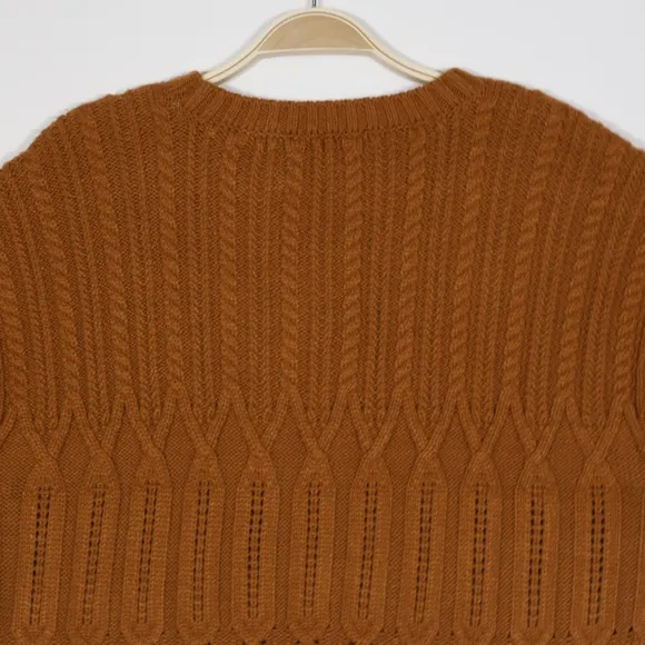 DKNY Jeans Women's Crew Neck Drawstring Hem Cropped Knit Sweater Brown Size M
