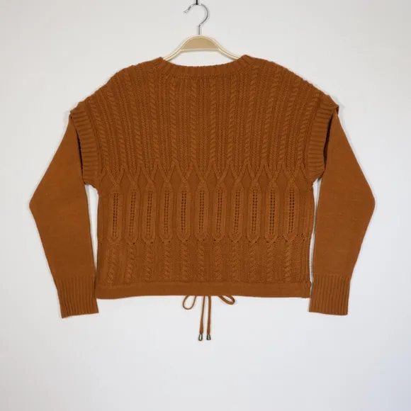 DKNY Jeans Women's Crew Neck Drawstring Hem Cropped Knit Sweater Brown Size M