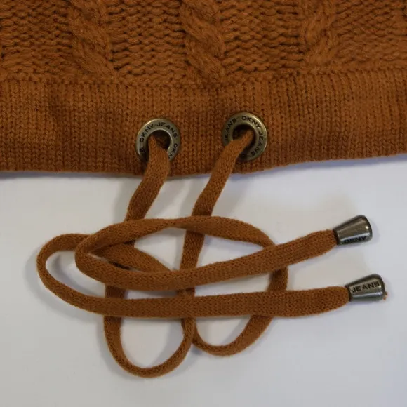 DKNY Jeans Women's Crew Neck Drawstring Hem Cropped Knit Sweater Brown Size M