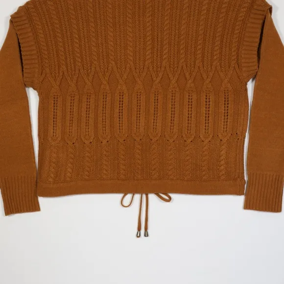 DKNY Jeans Women's Crew Neck Drawstring Hem Cropped Knit Sweater Brown Size M