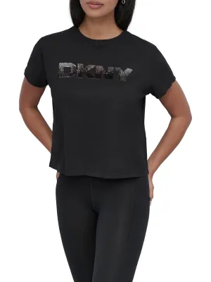 DKNY Women Black Solid Round Neck Tshirt