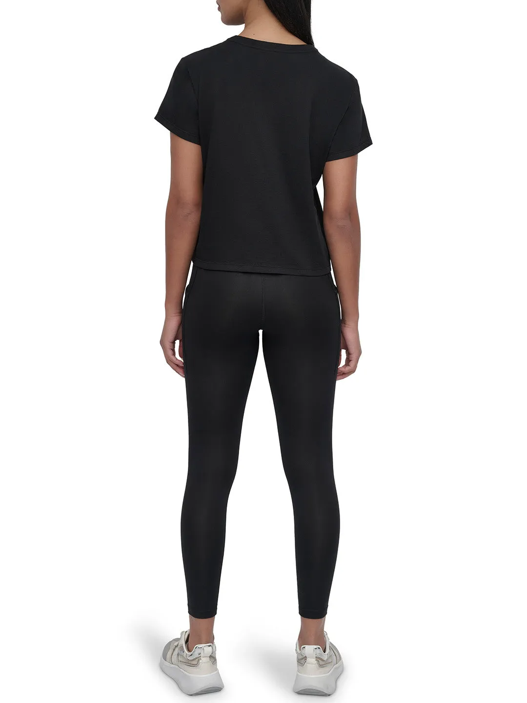 DKNY Women Black Solid Round Neck Tshirt