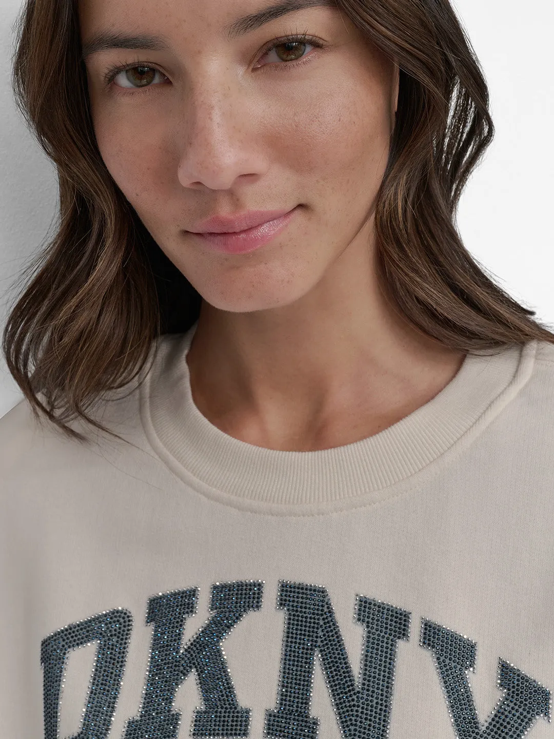 DKNY Women Crema Placement Print Round Neck Tshirt
