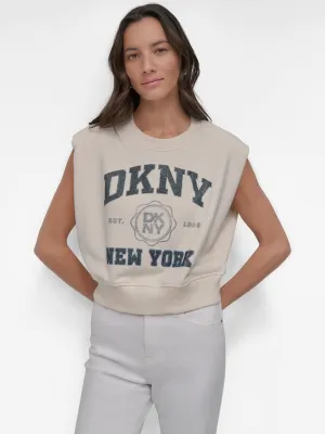 DKNY Women Crema Placement Print Round Neck Tshirt