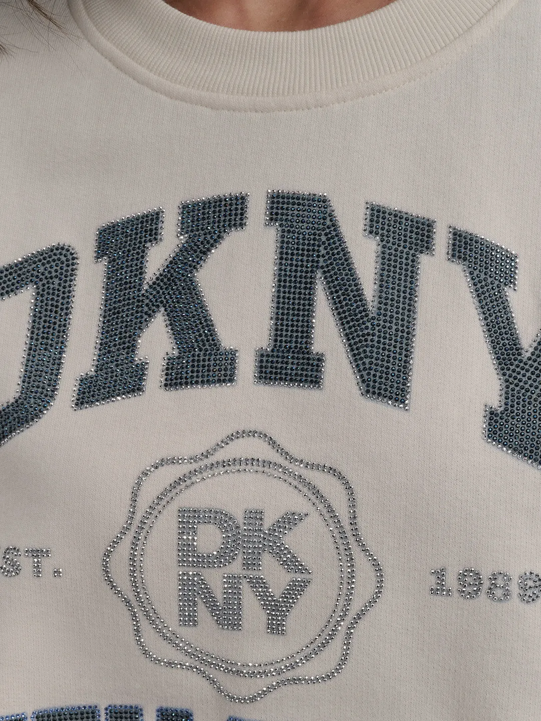 DKNY Women Crema Placement Print Round Neck Tshirt