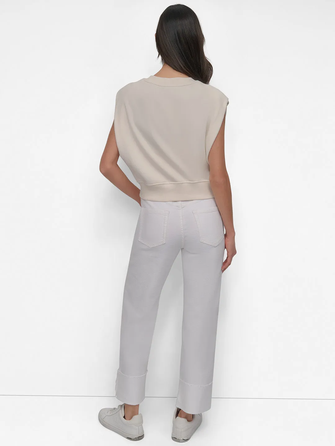 DKNY Women Crema Placement Print Round Neck Tshirt