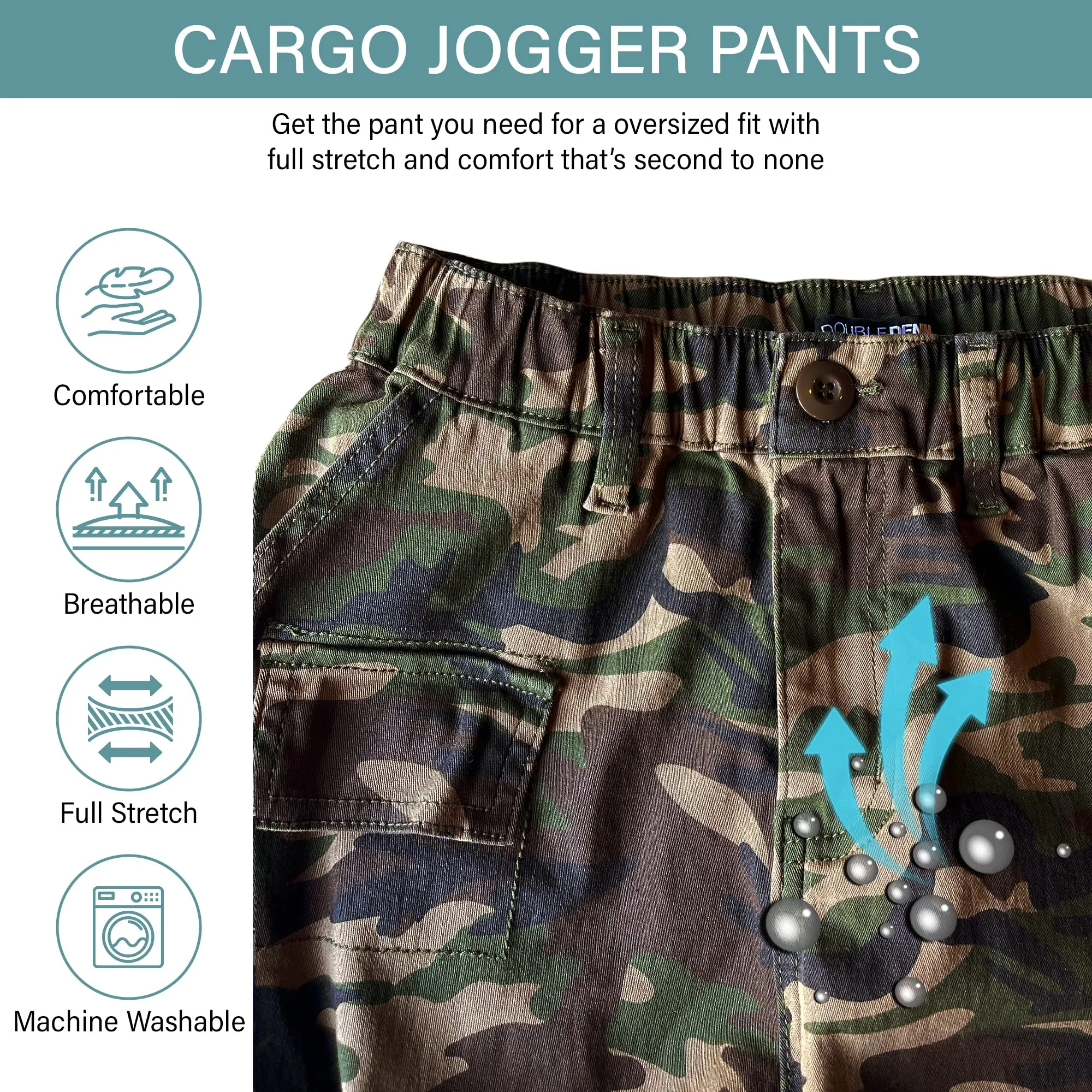 Double Denim January 5th Women's High Waist Cargo Jogger Pants Casual Elastic Waistband Tapered Sweatpants with 6 Pockets SCP-2049 Camo