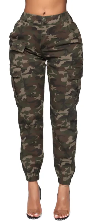 Double Denim January 5th Women's High Waist Cargo Jogger Pants Casual Elastic Waistband Tapered Sweatpants with 6 Pockets SCP-2049 Camo