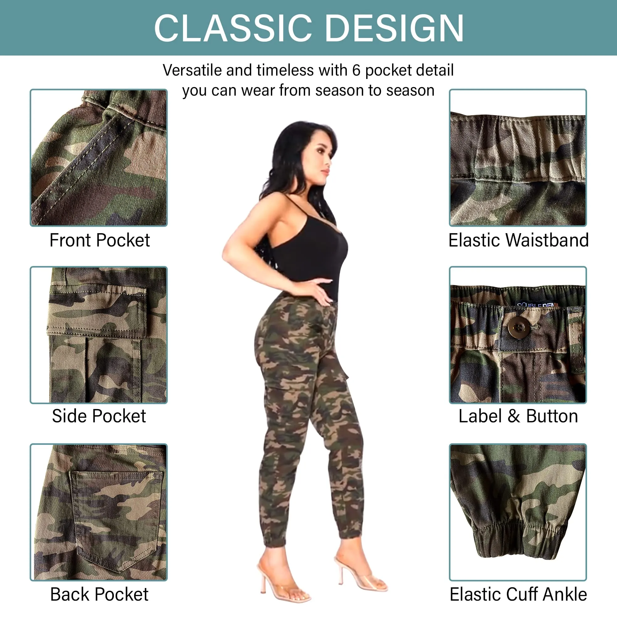 Double Denim January 5th Women's High Waist Cargo Jogger Pants Casual Elastic Waistband Tapered Sweatpants with 6 Pockets SCP-2049 Camo