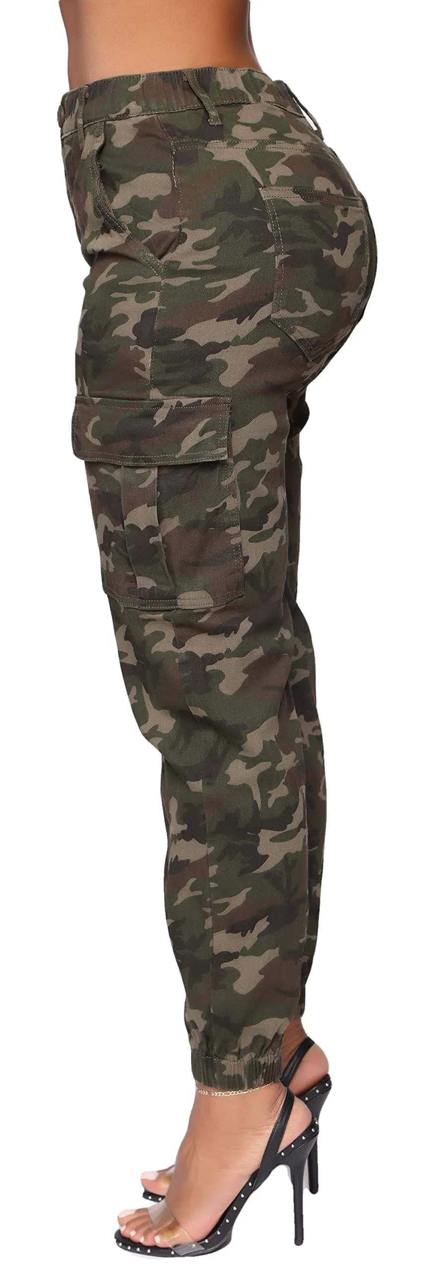 Double Denim January 5th Women's High Waist Cargo Jogger Pants Casual Elastic Waistband Tapered Sweatpants with 6 Pockets SCP-2049 Camo