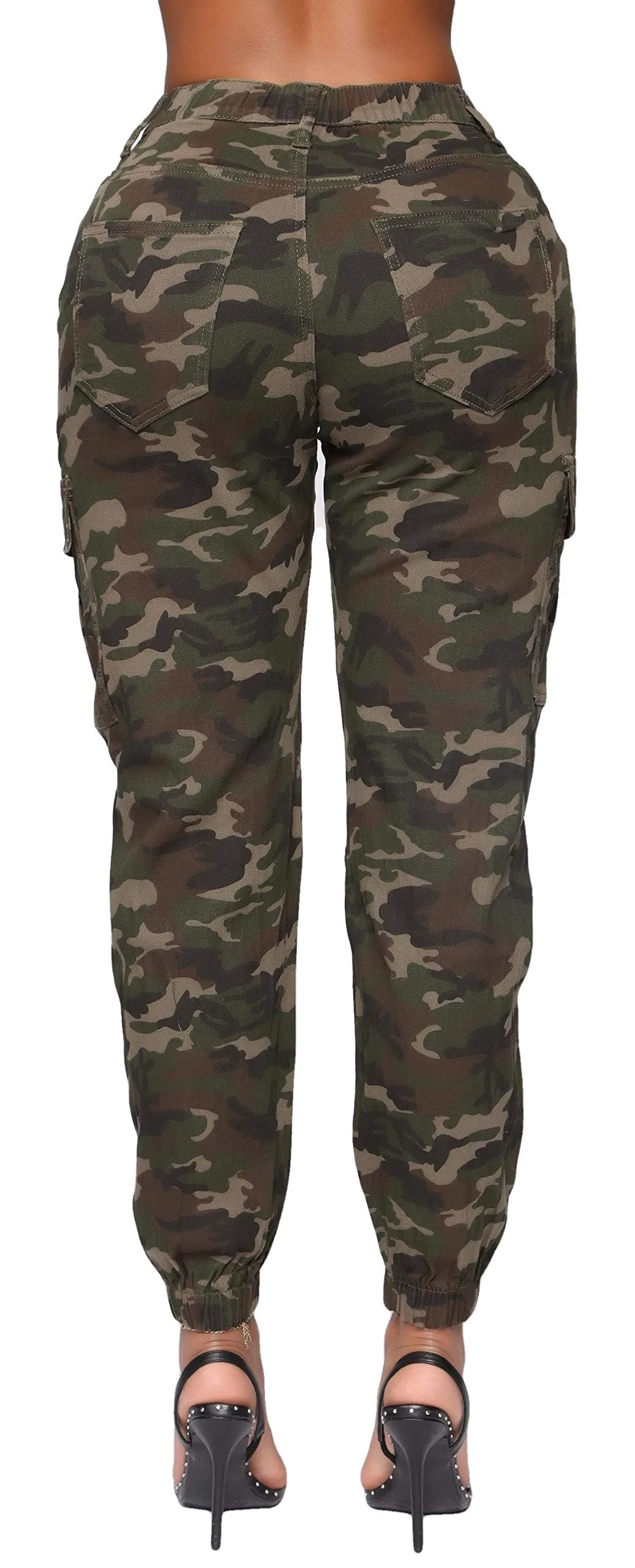 Double Denim January 5th Women's High Waist Cargo Jogger Pants Casual Elastic Waistband Tapered Sweatpants with 6 Pockets SCP-2049 Camo