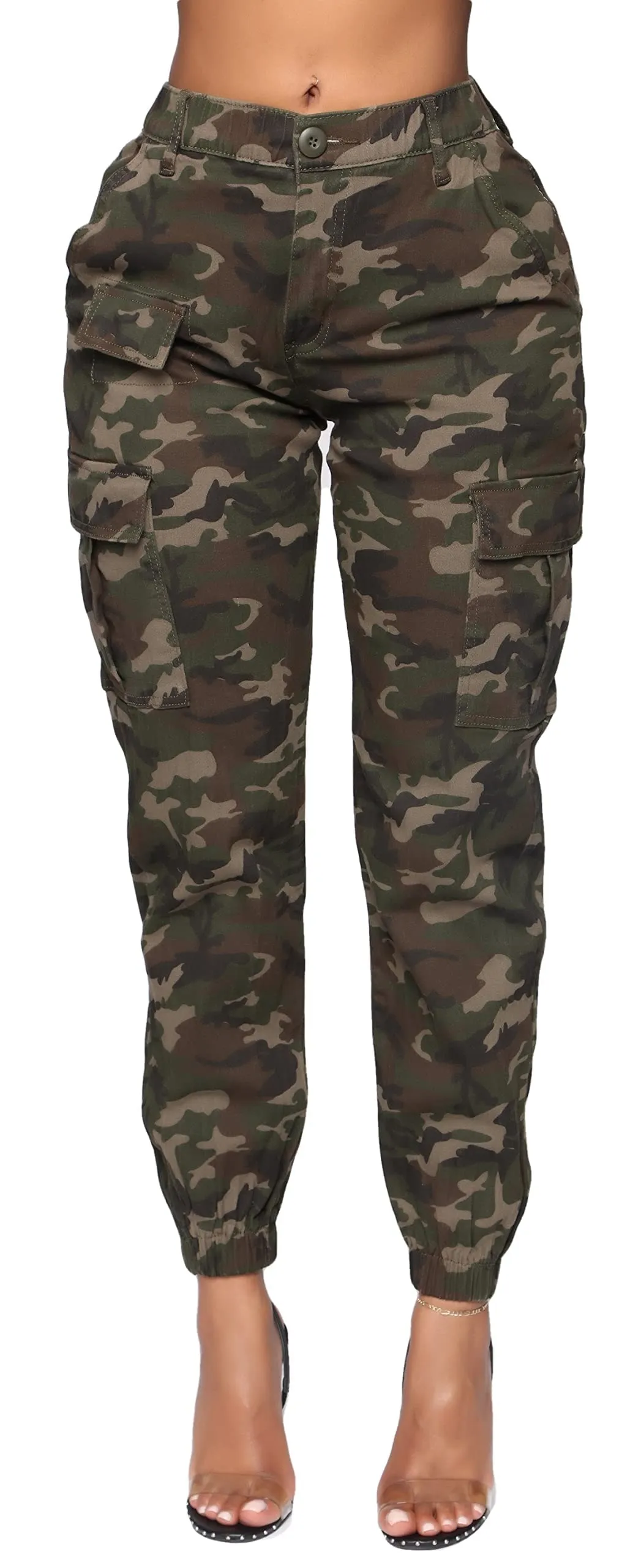 Double Denim January 5th Women's High Waist Cargo Jogger Pants Casual Elastic Waistband Tapered Sweatpants with 6 Pockets SCP-2049 Camo