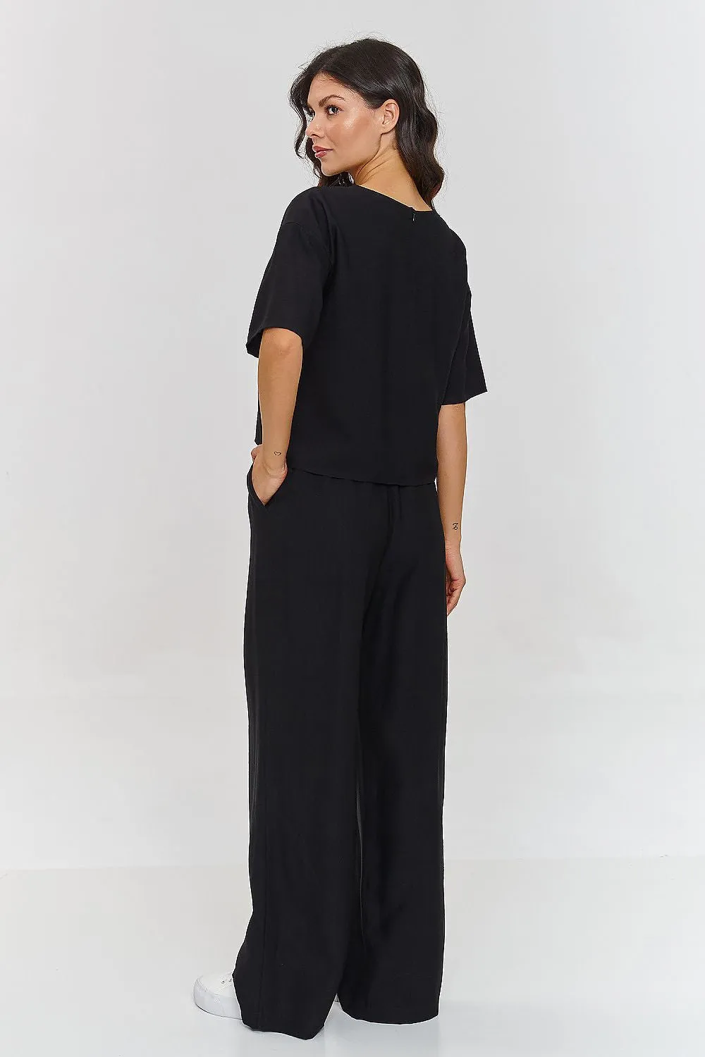 Draped Boxy Blouse Wide-Leg Trousers Set