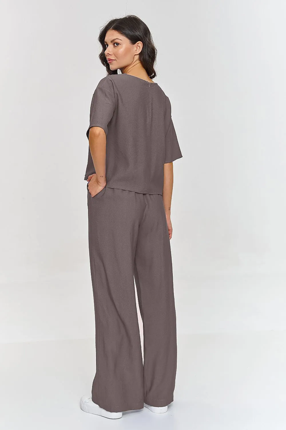 Draped Boxy Blouse Wide-Leg Trousers Set