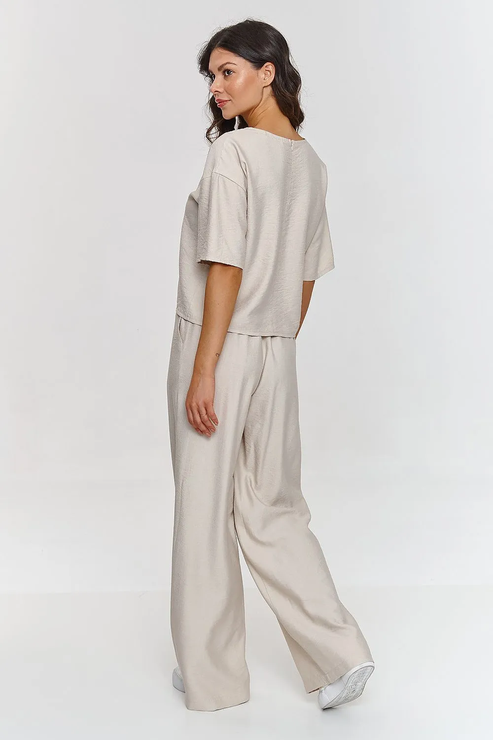 Draped Boxy Blouse Wide-Leg Trousers Set