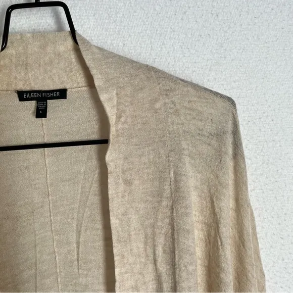 Eileen Fisher Cardigan Women's Large Beige Wool Camel Blend Open Front Swing