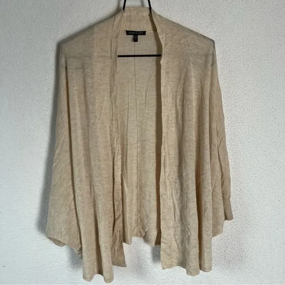 Eileen Fisher Cardigan Women's Large Beige Wool Camel Blend Open Front Swing