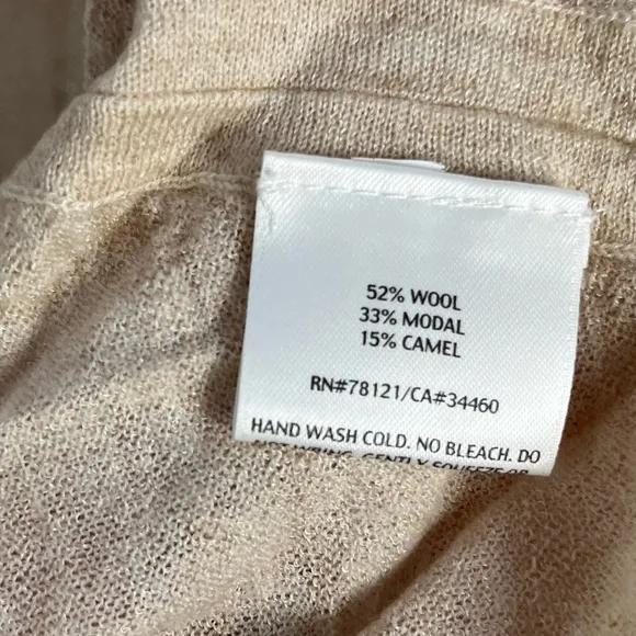 Eileen Fisher Cardigan Women's Large Beige Wool Camel Blend Open Front Swing