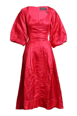 Ellipse Balloon Sleeve Midi Dress - Passion Pink