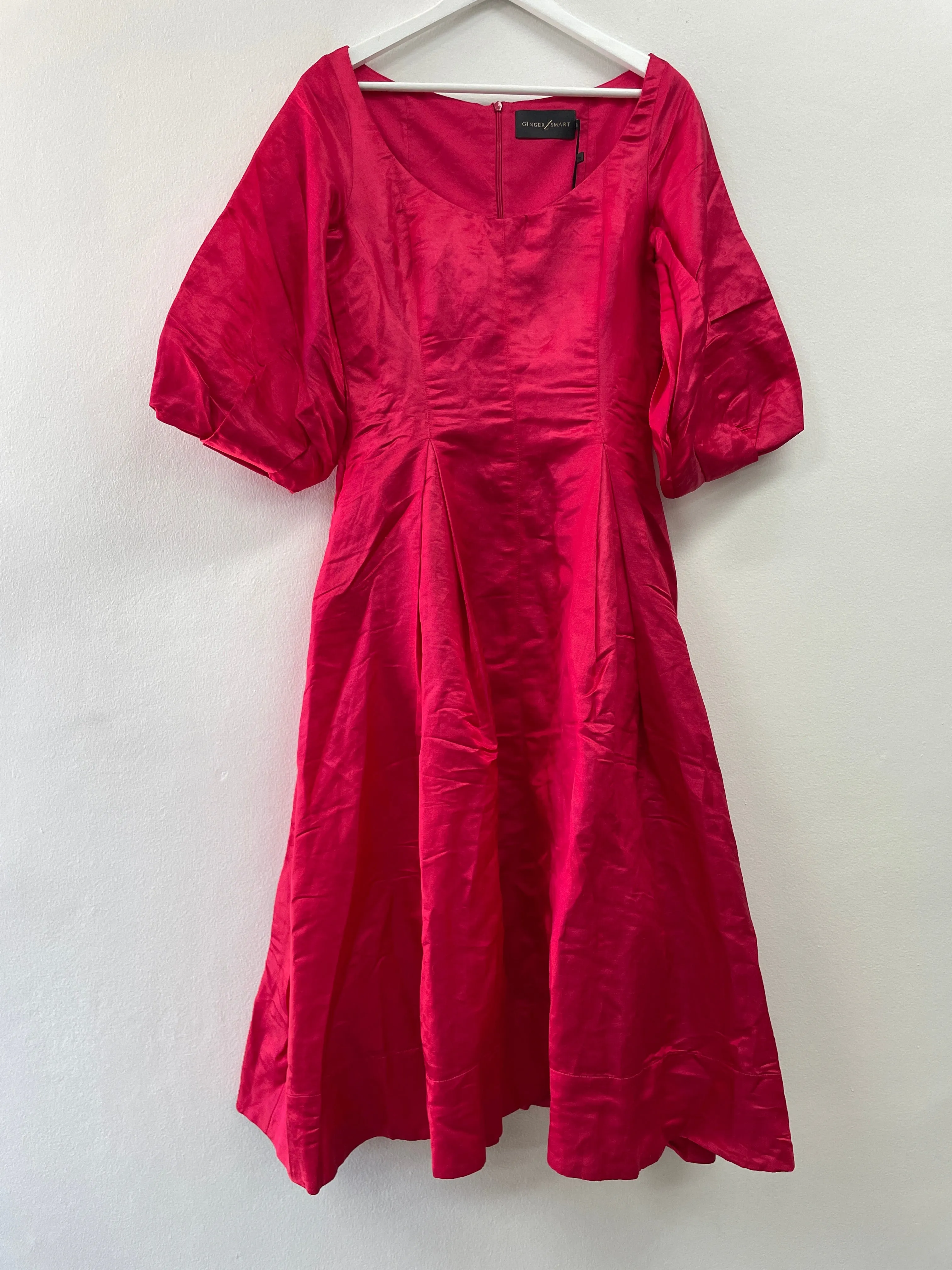 Ellipse Balloon Sleeve Midi Dress - Passion Pink