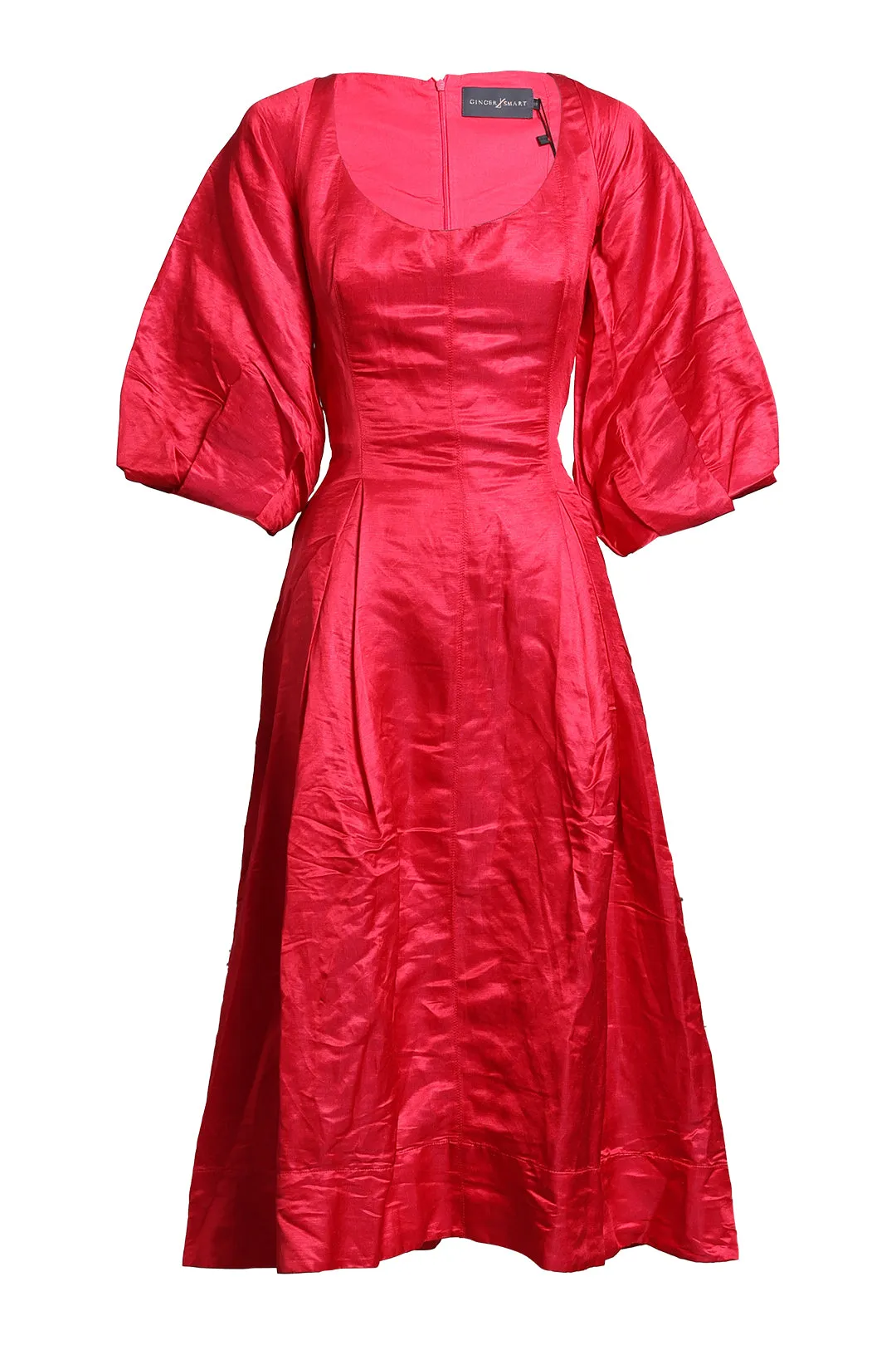 Ellipse Balloon Sleeve Midi Dress - Passion Pink