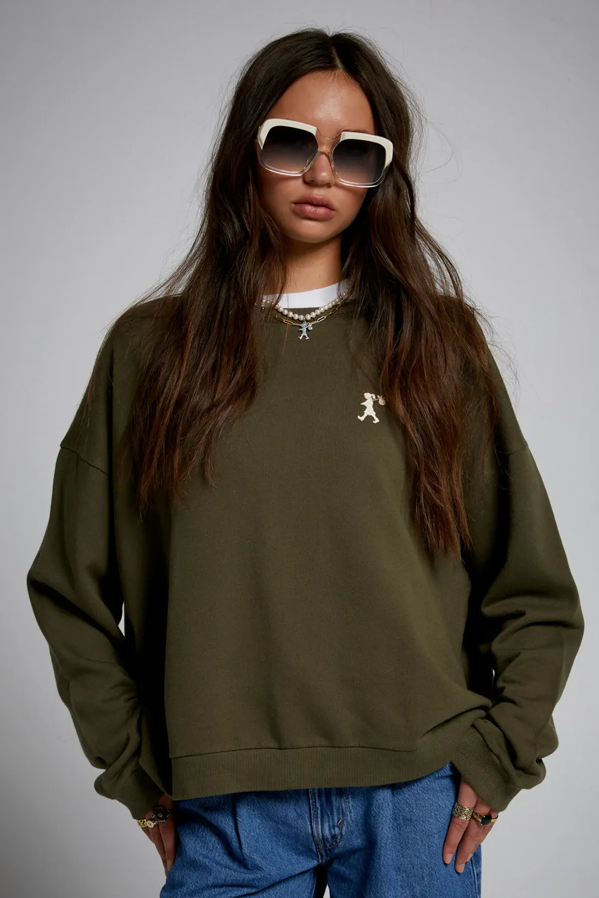 EMBROIDERED RUNAWAY GIRL ORGANIC CREWNECK SWEATSHIRT