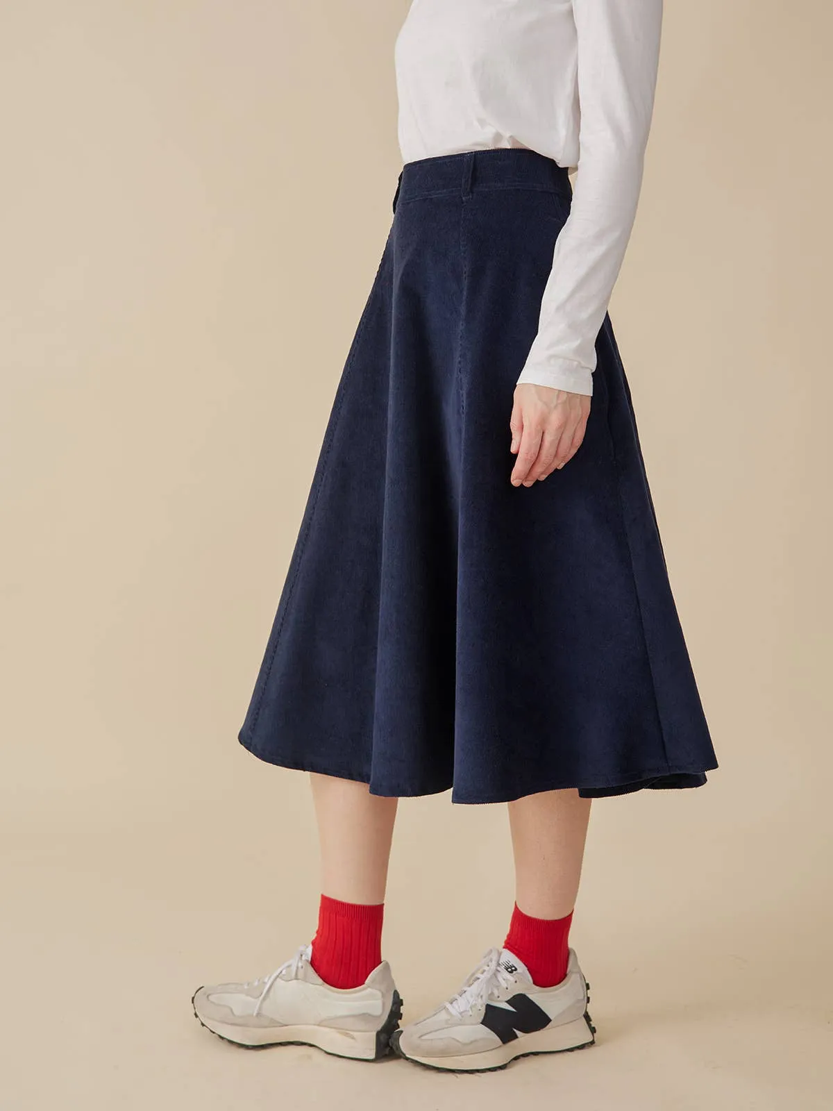 Emma A-Line Skirt Navy Corduroy