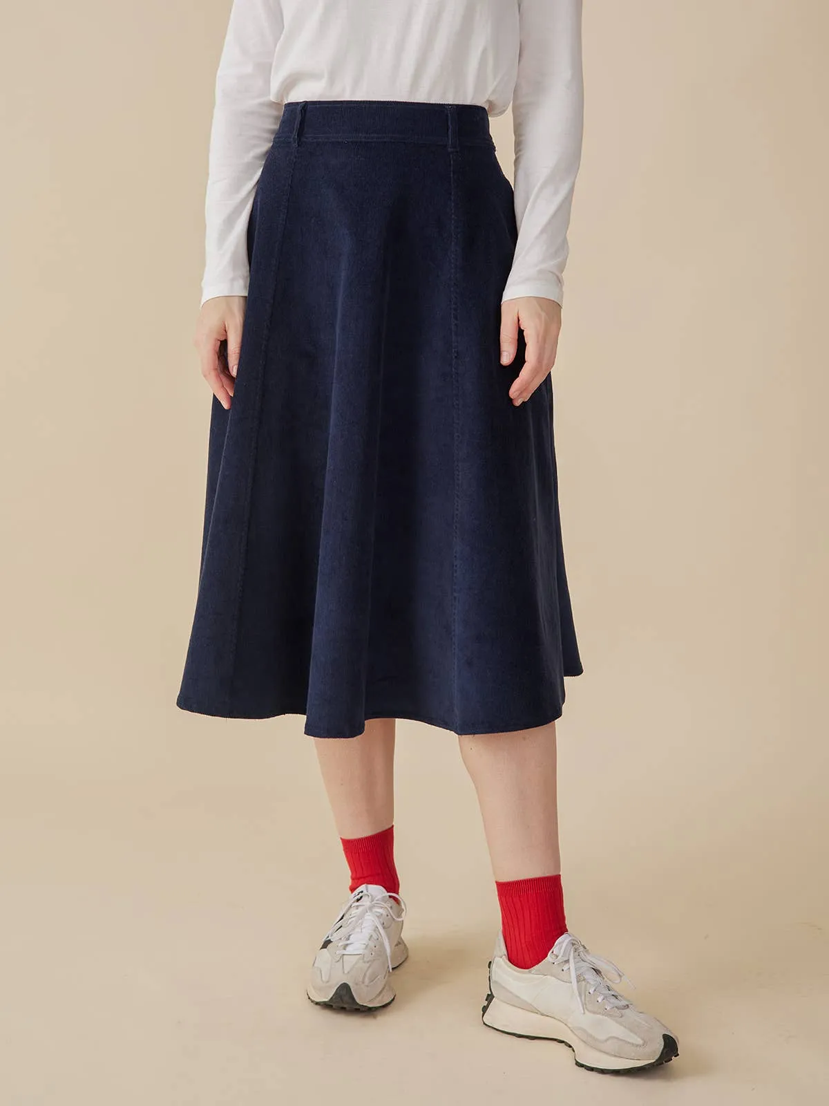 Emma A-Line Skirt Navy Corduroy