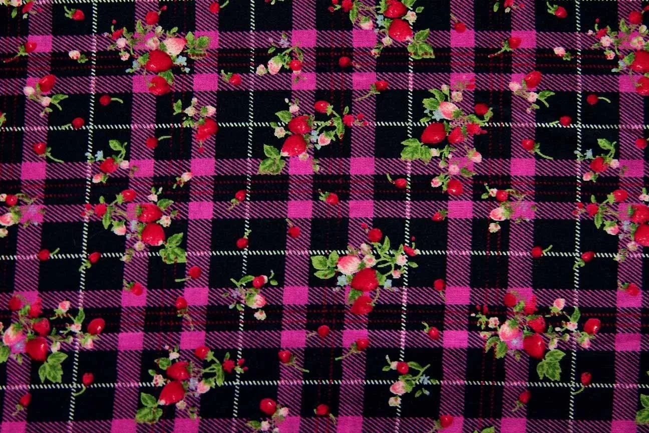 FB: Punk Strawberry Purple Check Patchwork / Craft Fabric