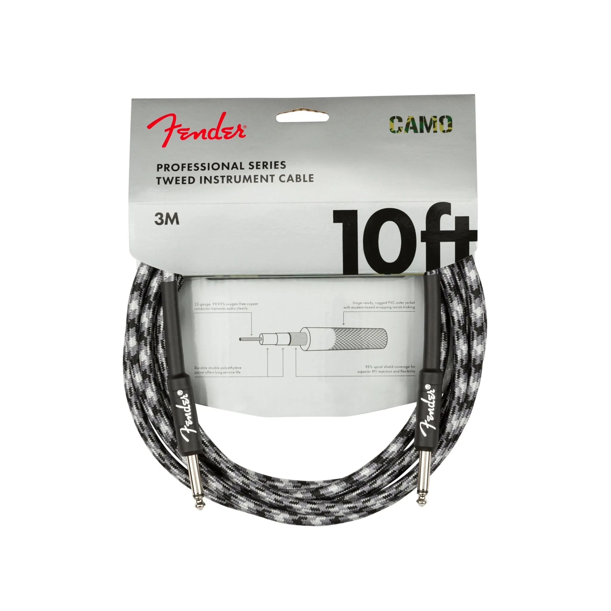 Fender Professional Series Instrument Cable, 10ft Straight/Straight, Winter Camo