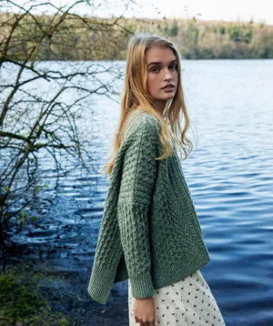Fisherman Aran Cable Knit Cropped Sweater with Slits