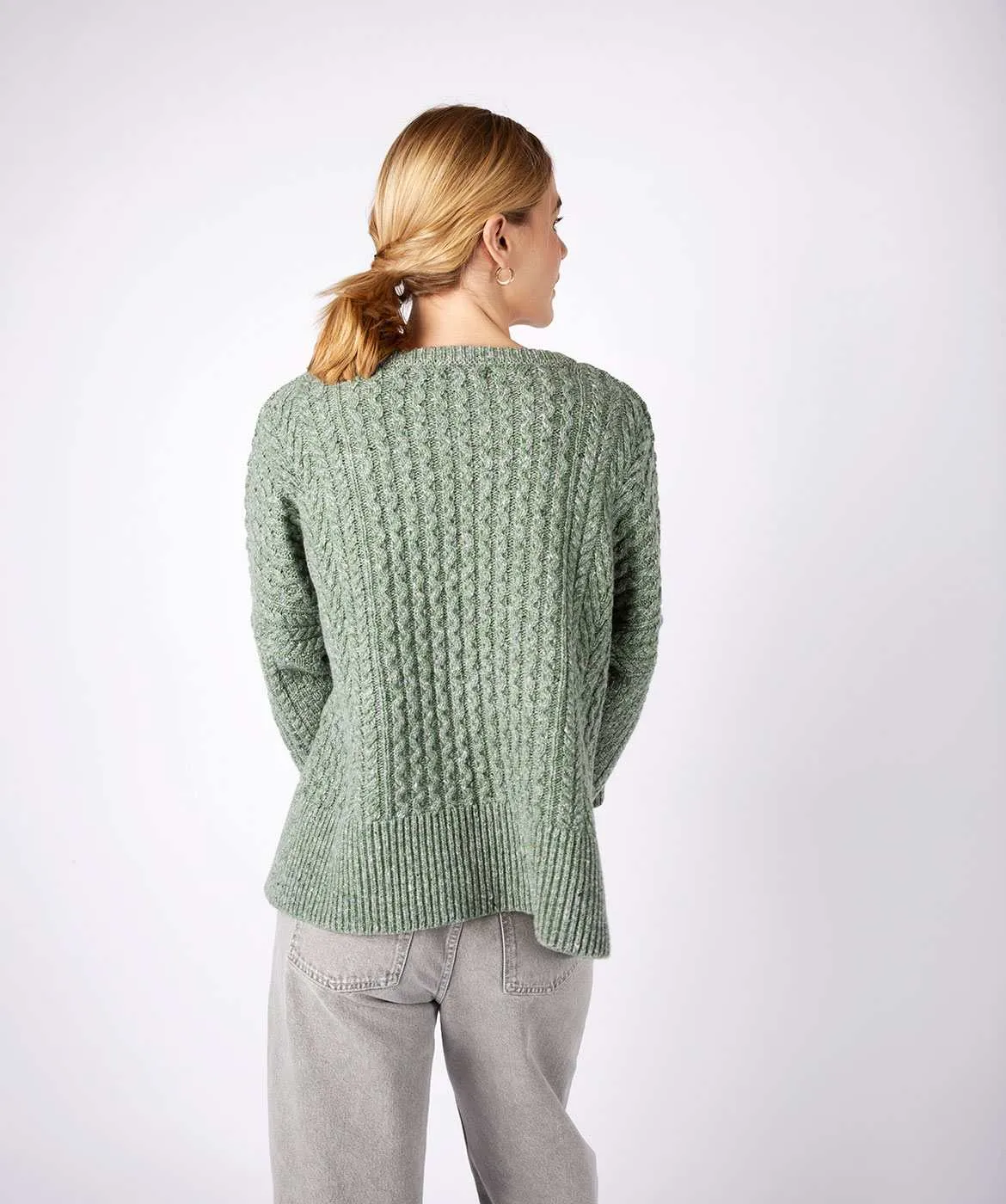 Fisherman Aran Cable Knit Cropped Sweater with Slits