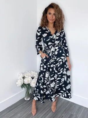 Floral Print Shirt Dress with Tie Waist and Cropped Sleeves