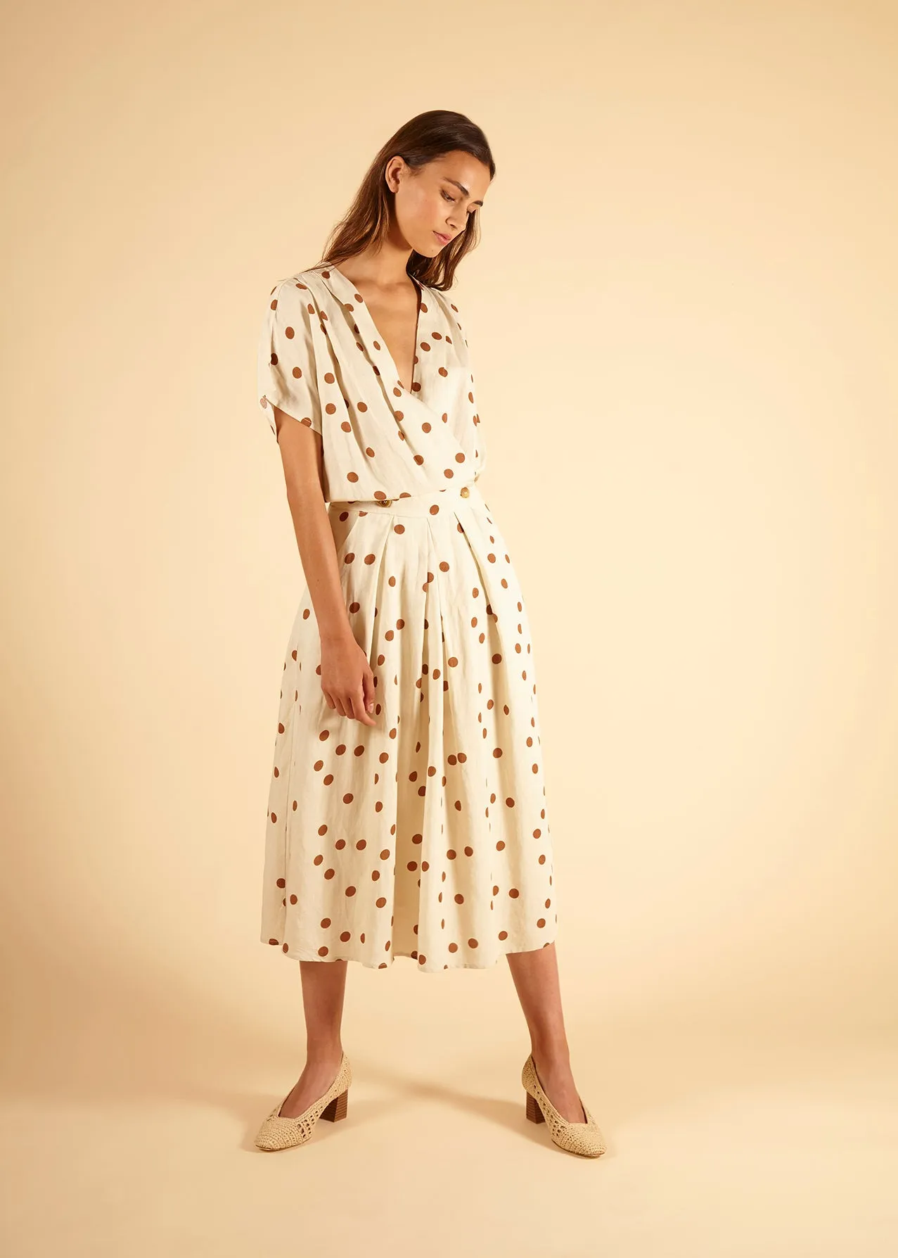 Frnch Aenor Polka Dots Dress (Cream) - FINAL SALE