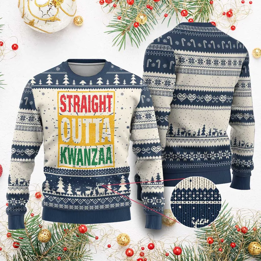 Funny Straight Outta Kwanzaa African American Heritage Xmas Holiday Ugly Christmas Sweater TS11