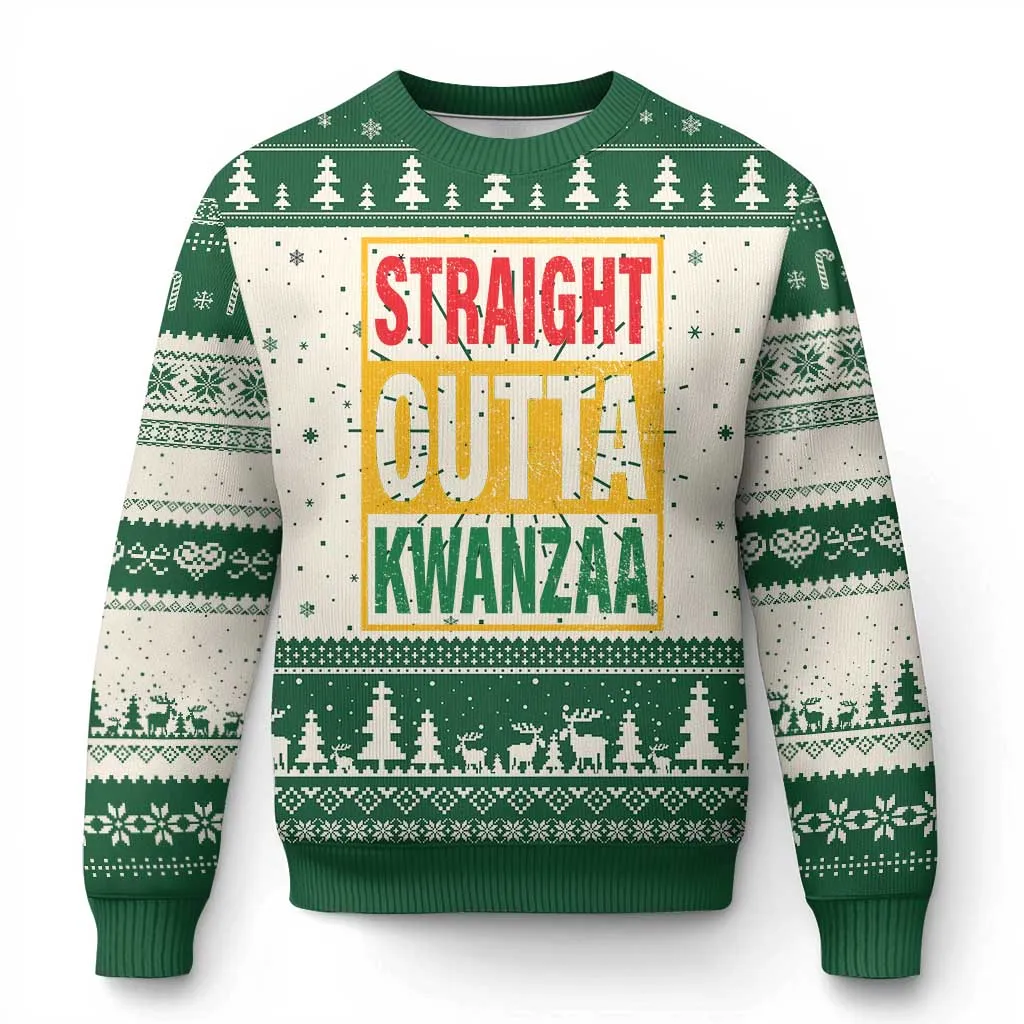 Funny Straight Outta Kwanzaa African American Heritage Xmas Holiday Ugly Christmas Sweater TS11
