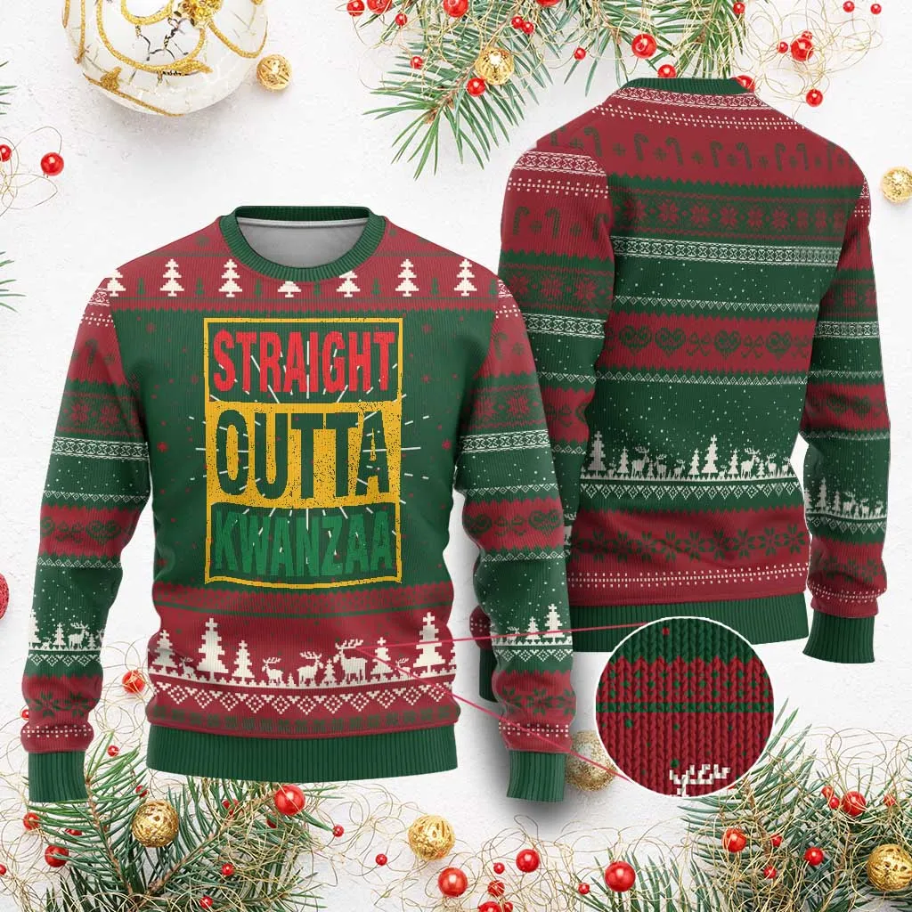 Funny Straight Outta Kwanzaa African American Heritage Xmas Holiday Ugly Christmas Sweater TS11