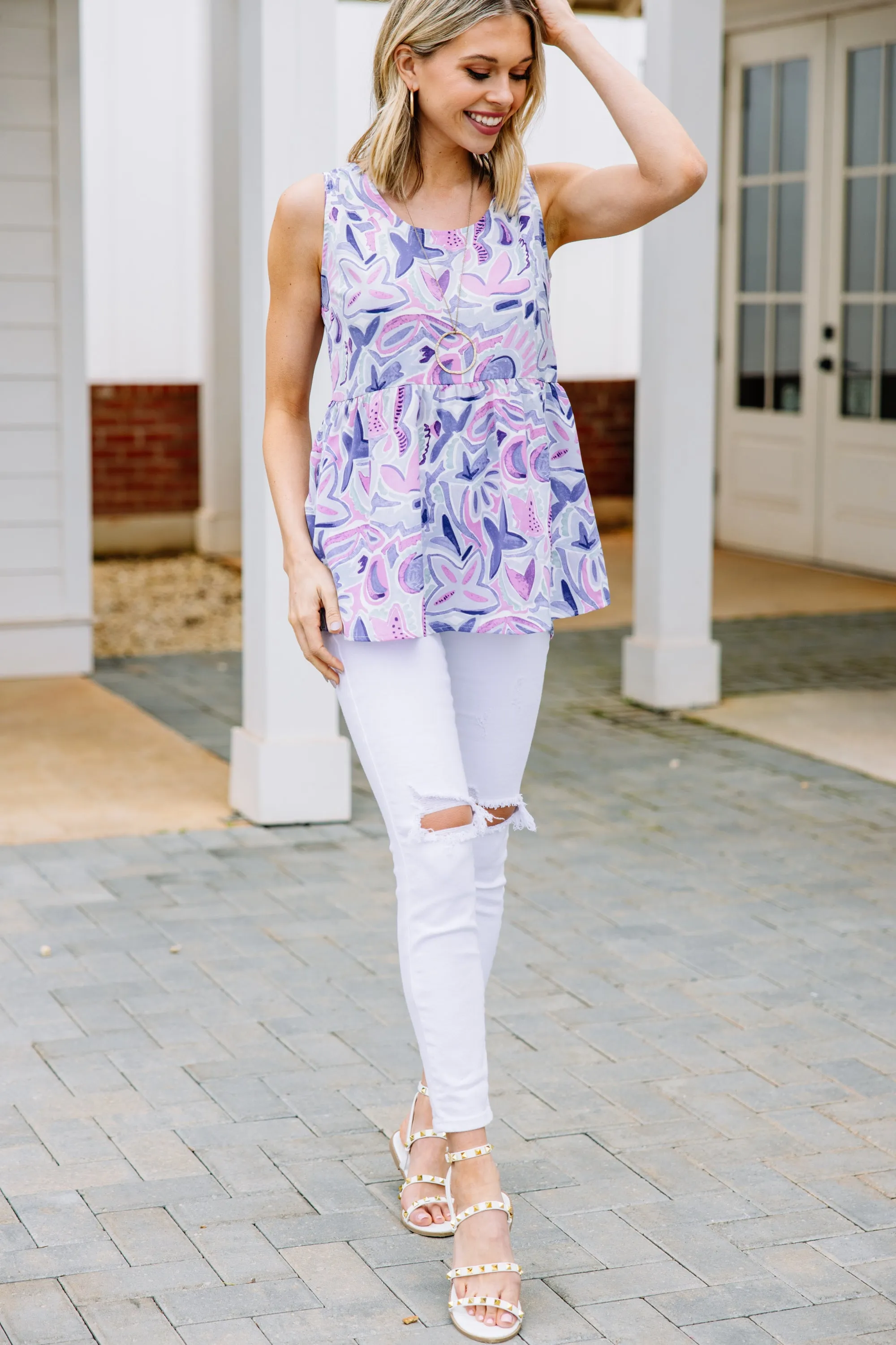 Get Their Attention Purple Floral Babydoll Tank