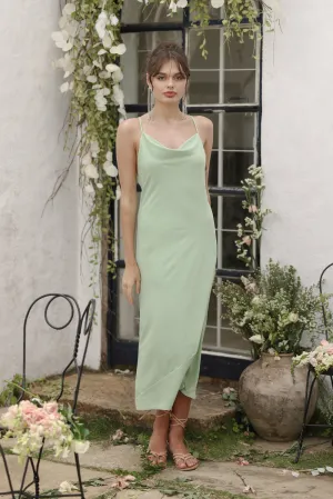 GIRALDA Cowl Neck Silk Midi Dress (Light Sage Silk)