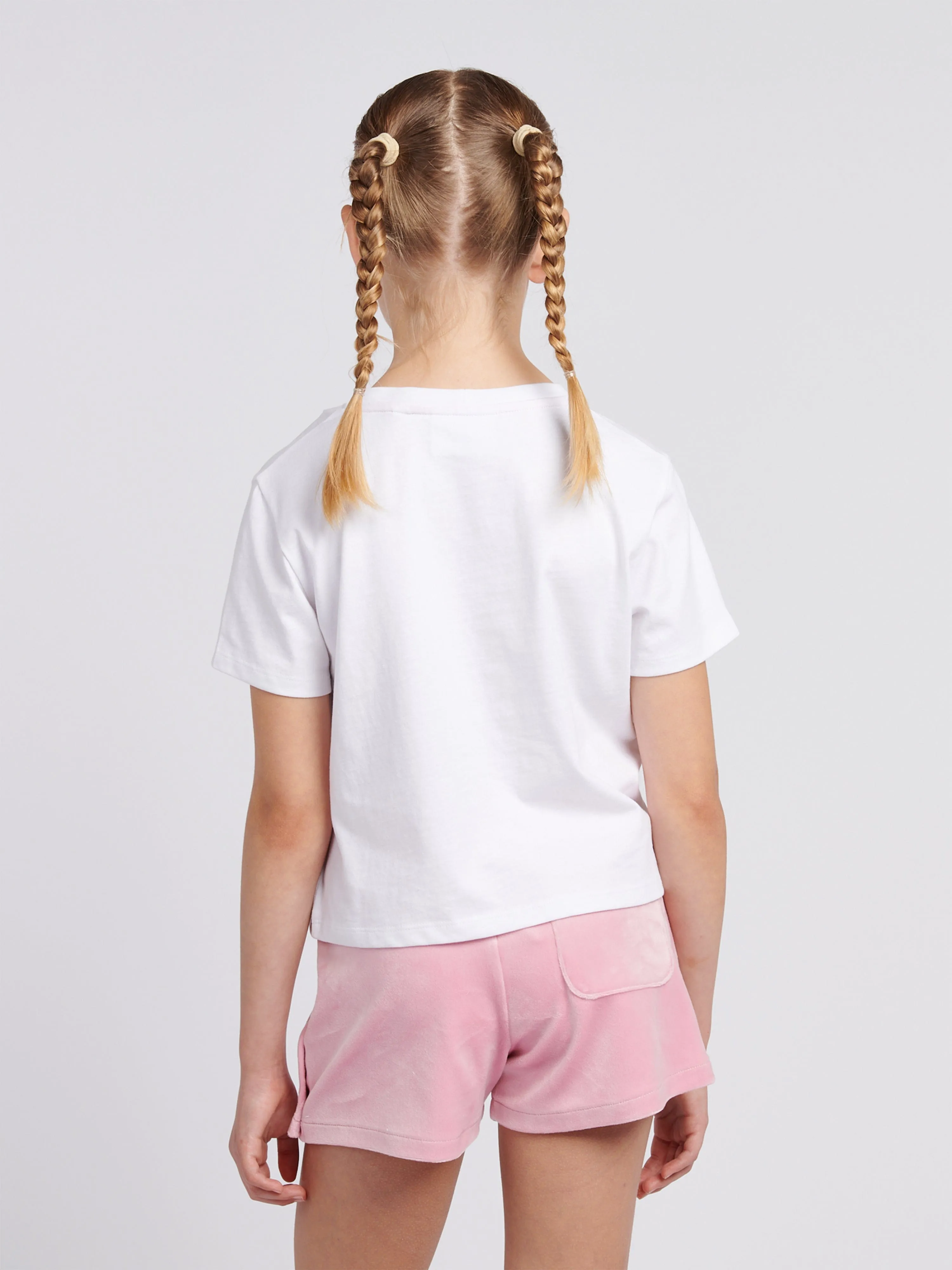 Girls Boxy T-Shirt and Velour Popper Shorts Set in Pink