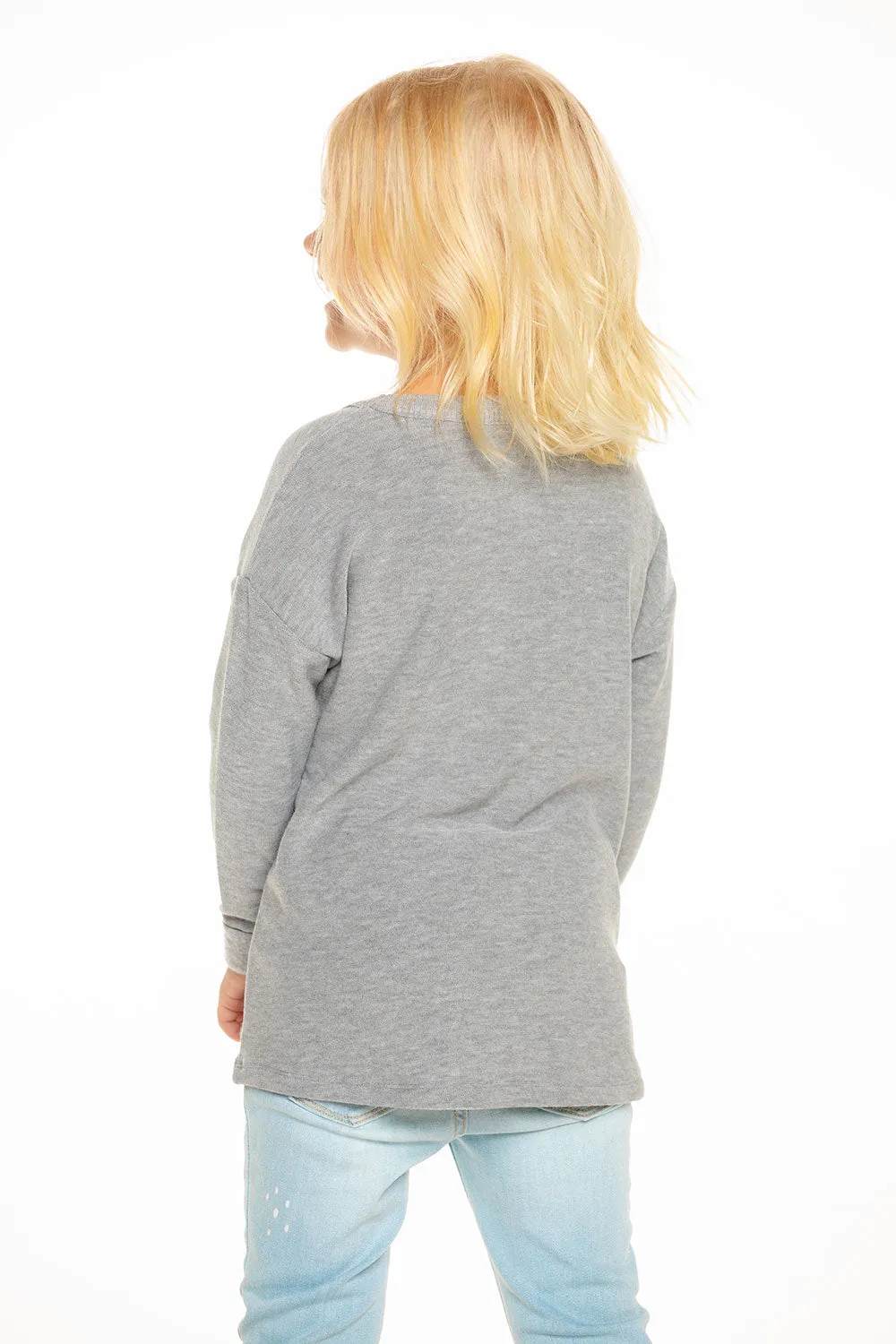 Girls Cozy Knit Rolled Long Sleeve Boxy Hi Lo Pullover